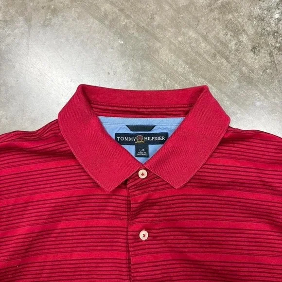 Vintage Tommy Hilfiger Red & Black Stripped Polo Size L - Picture 3 of 3